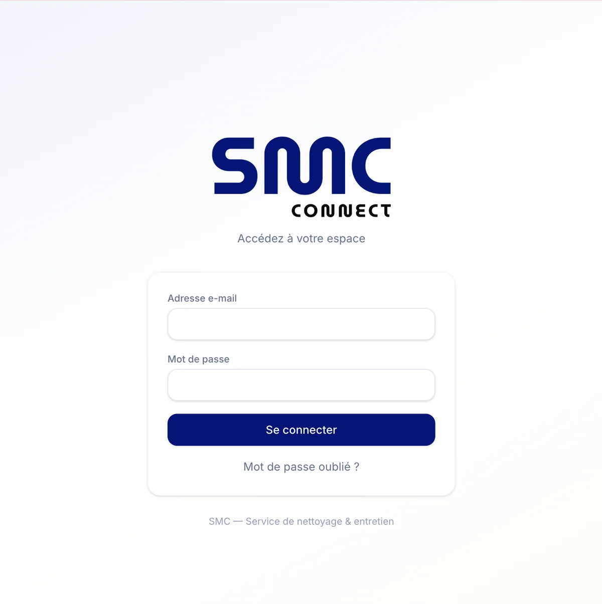 Page de connexion à l'espace client SMC Connect